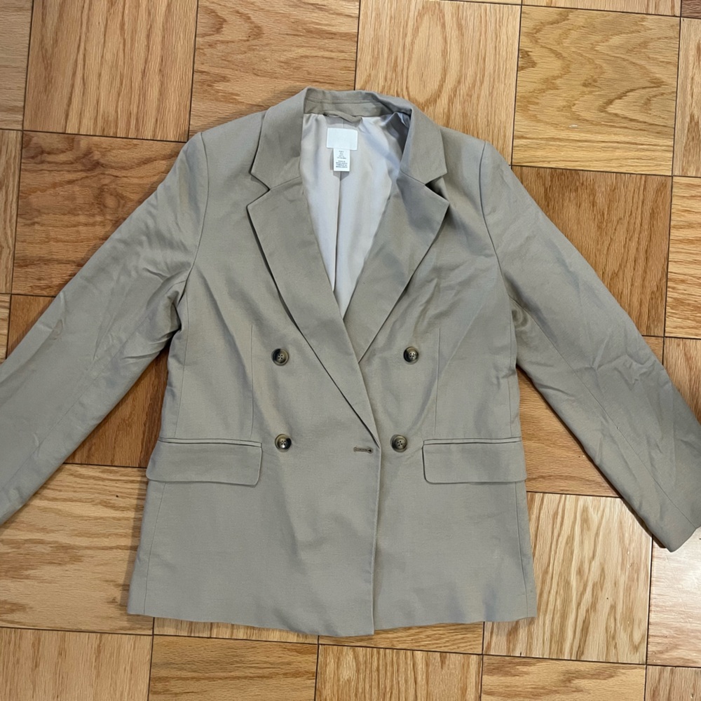H&M Light Beige Linen-Blend Blazer - Size S